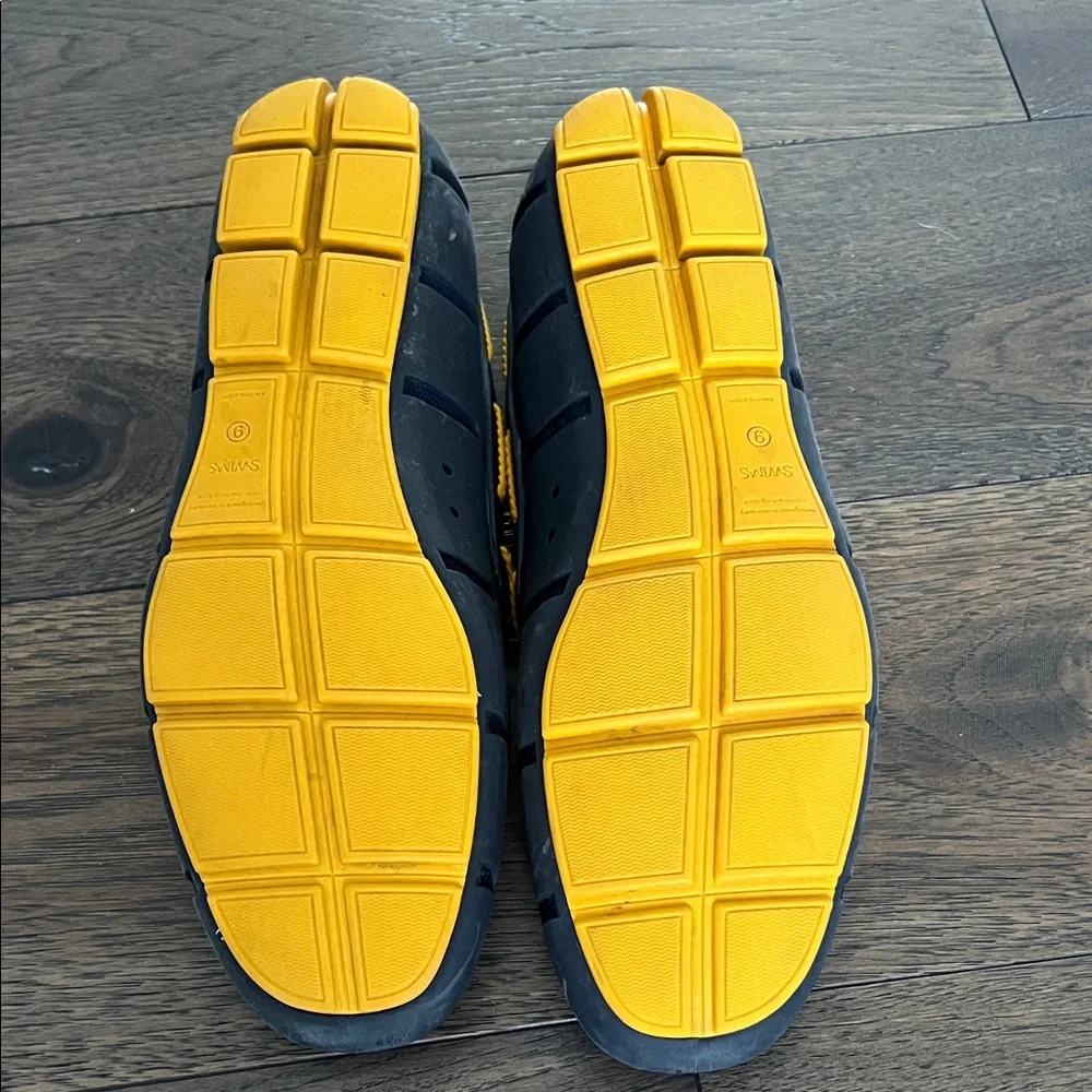 Swims Navy Boat Shoes with Bright Yellow Laces